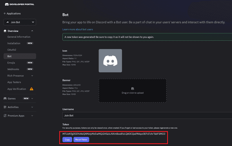 Reset and Copy Bot Token