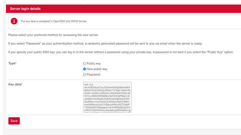 Server login details