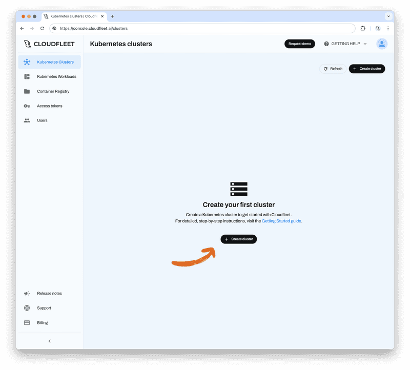 Cloudfleet - Kubernetes Clusters - Cluster list