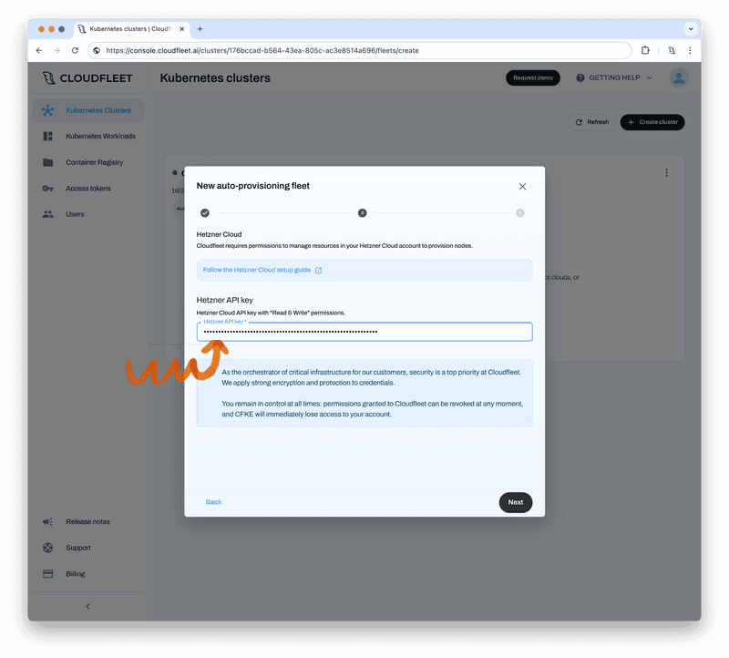 Cloudfleet - Kubernetes Clusters - Hetzner API key