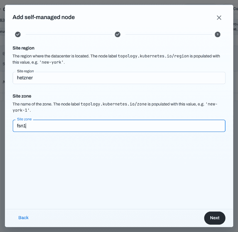 Self-managed node addition wizard - Step 3