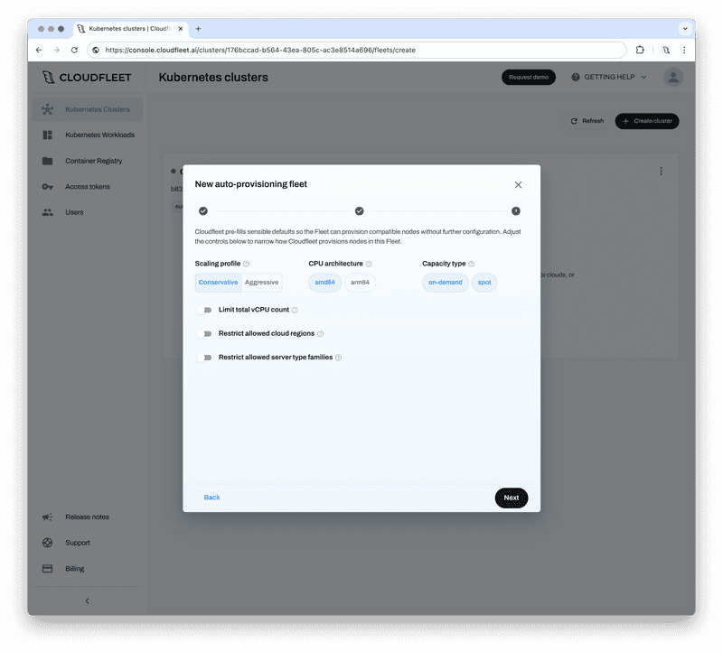 Cloudfleet - Kubernetes Clusters - Fleet configuration