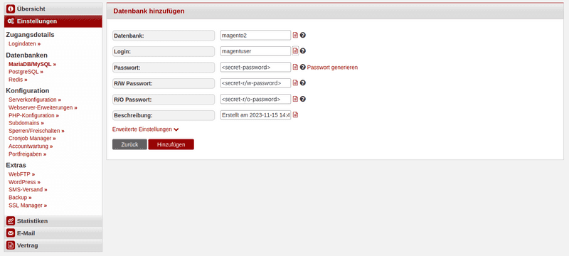 Create magento database
