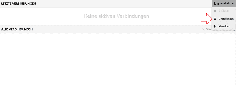 der Startbildschirm von Guacamole - der entsprechende Button ist markiert