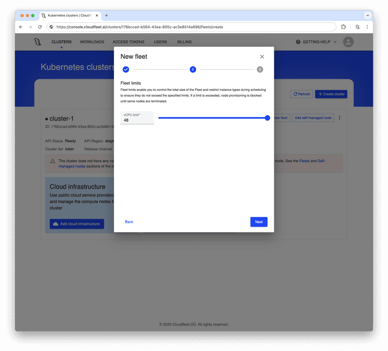 Cloudfleet - Kubernetes Clusters - Nodepool list