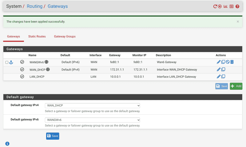 pfSense Default Gateways