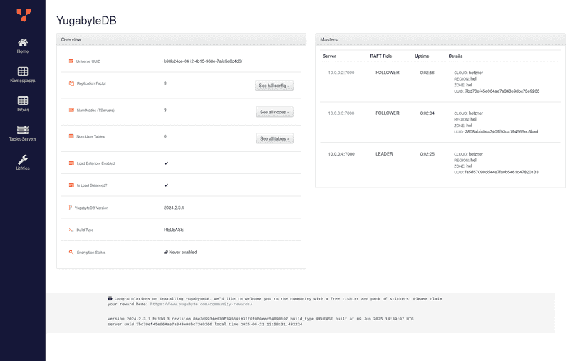 YugabyteDB Dashboard