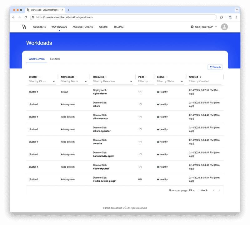 Nginx container running on Cloudfleet Kubernetes Cluster