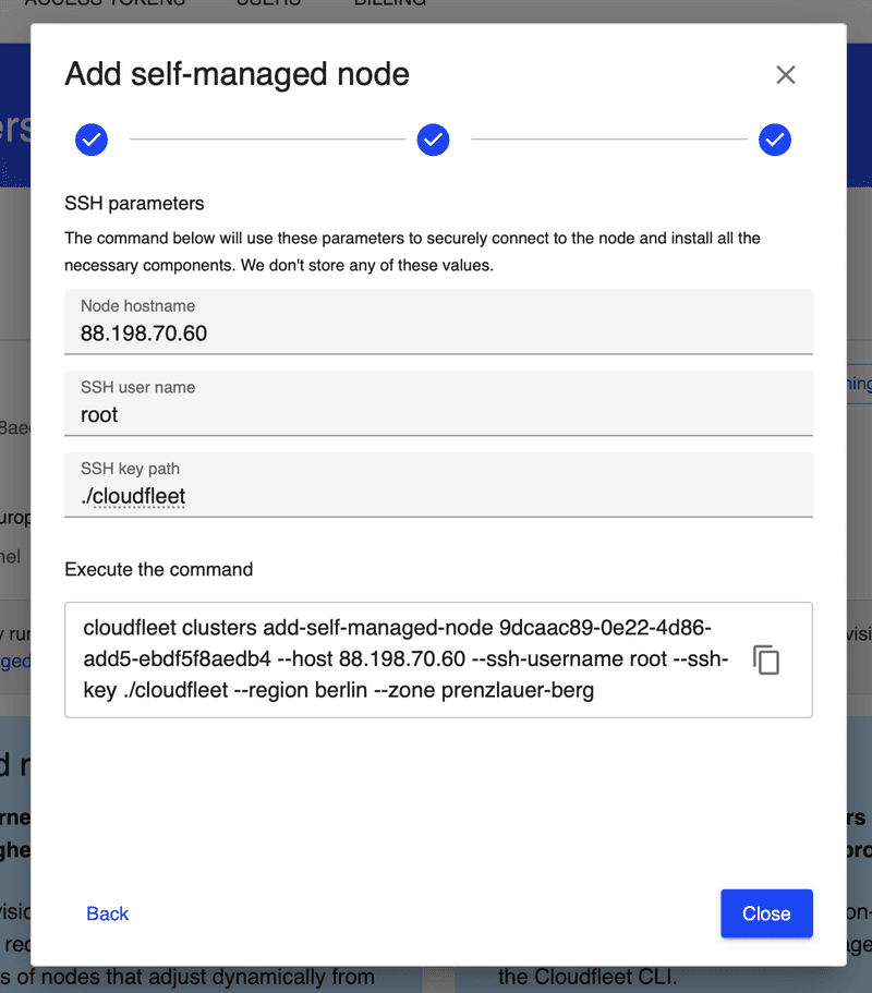 Self-managed node addition wizard - Step 4