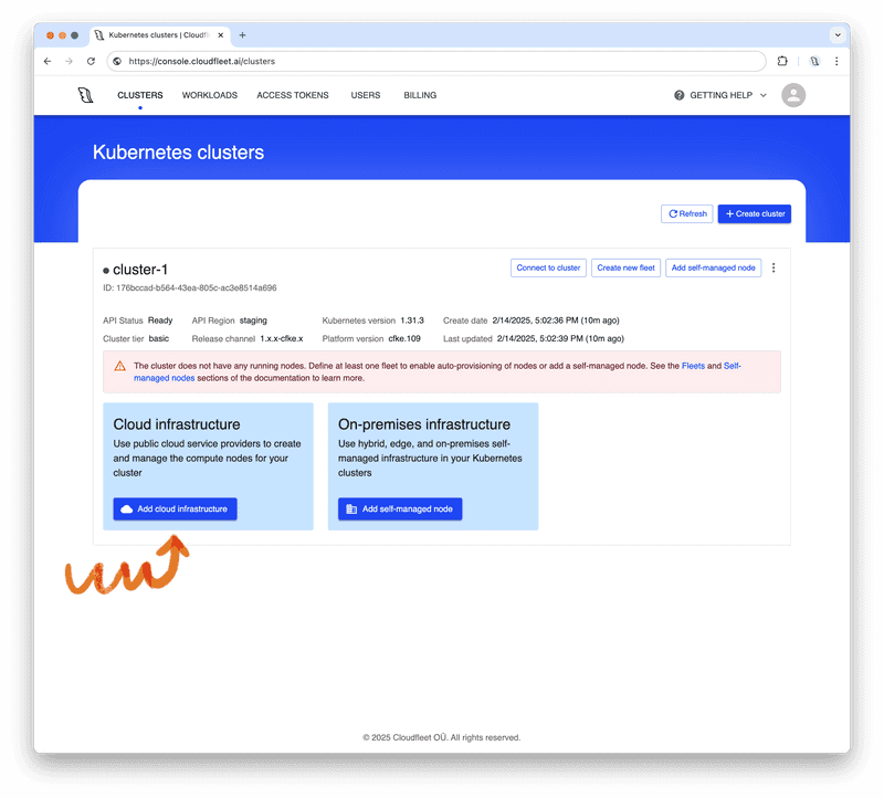 Cloudfleet - Kubernetes Clusters - Nodepool list