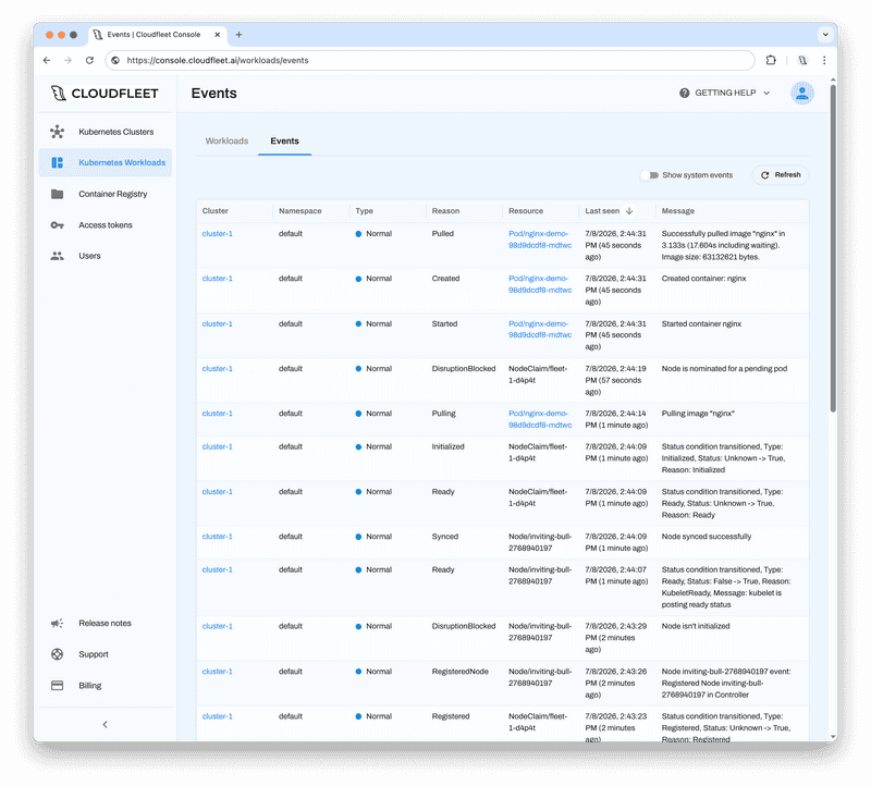 Nginx container running on Cloudfleet Kubernetes Cluster
