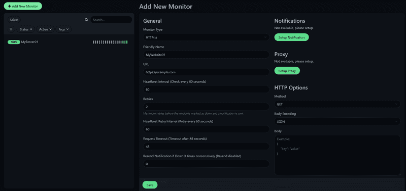 Uptime Kuma Website monitoring