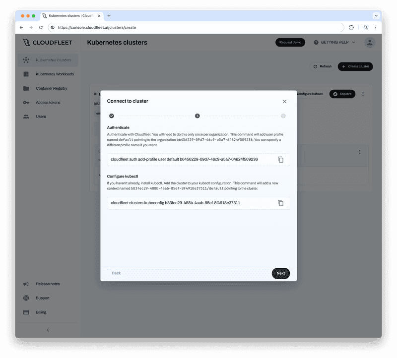 Cloudfleet - Kubernetes Clusters - Authenticate and connect