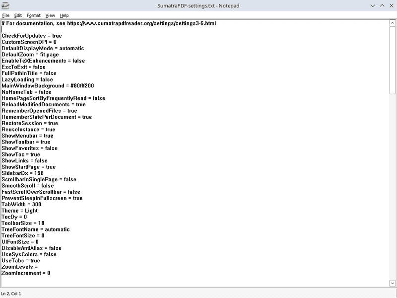 SumatraPDF advanced configuration