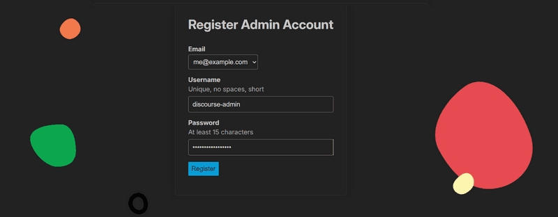 Discourse administrator registration