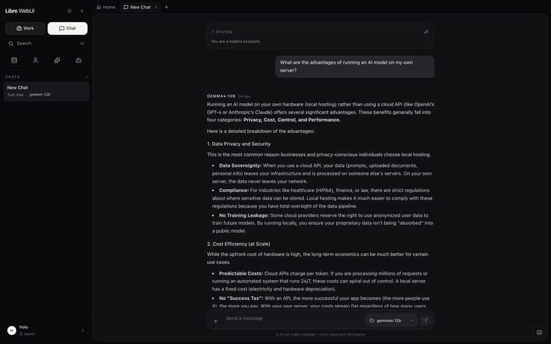 The Libre WebUI chat interface