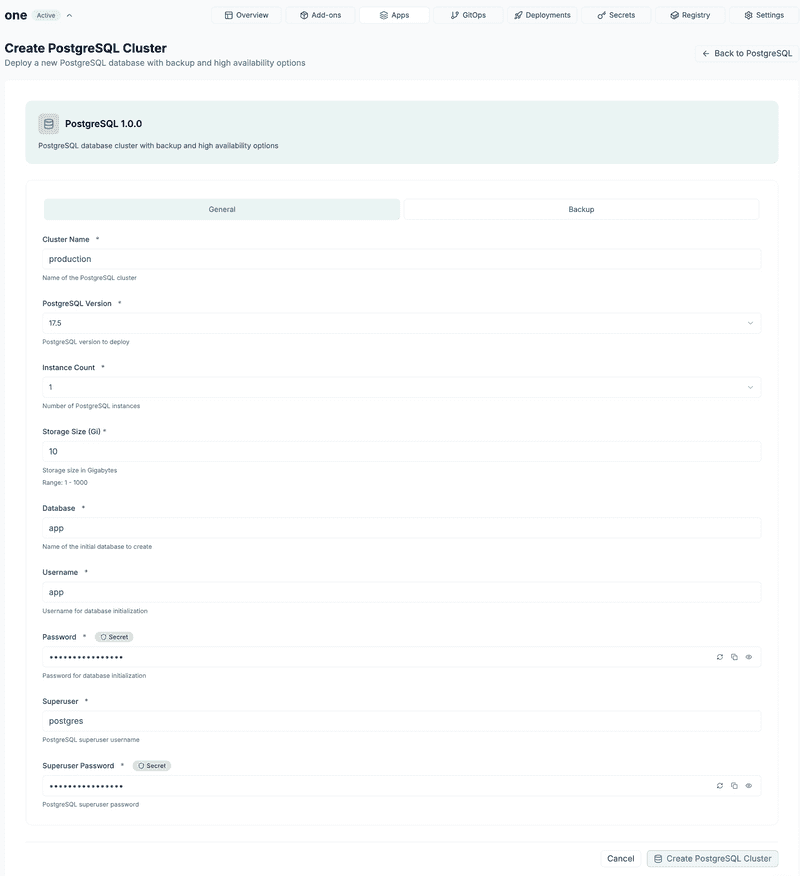 Edka PostgreSQL cluster