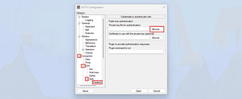 PuTTY »Credentials to authenticate with«