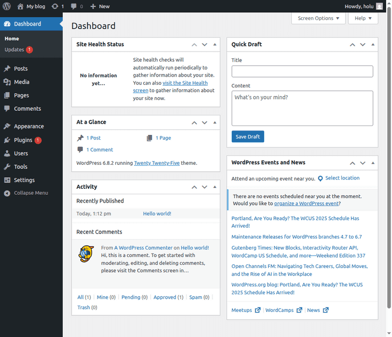 wordpress dashboard main