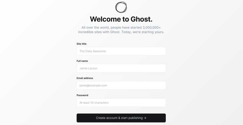 Ghost welcome screen