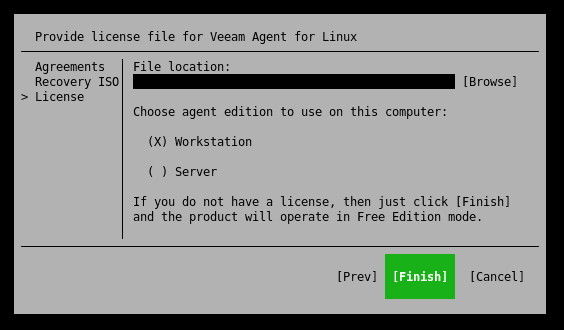 Предоставить файл лицензии для Veeam Agent для Linux
