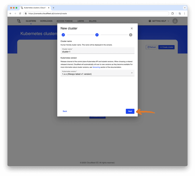 Cloudfleet - Kubernetes Clusters - Kubernetes version