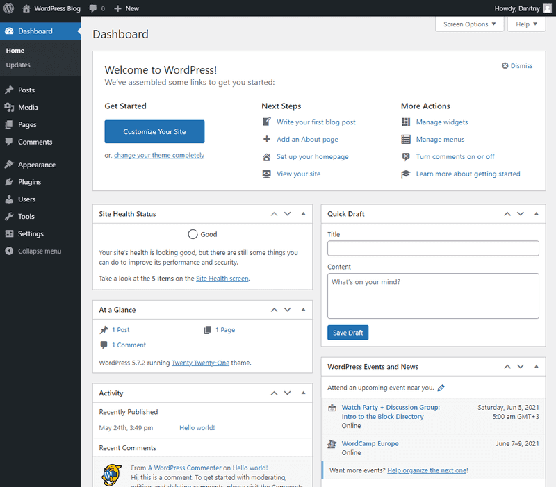 WordPress Admin Dashboard