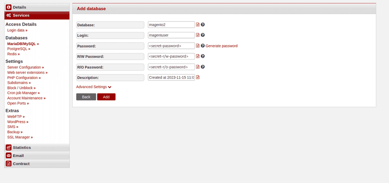 Create magento database