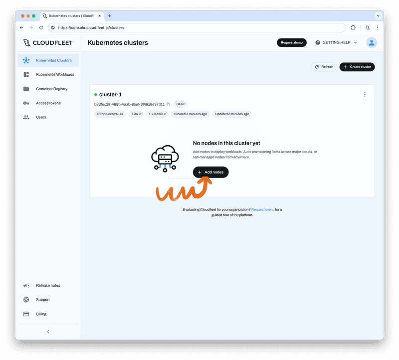 Cloudfleet - Kubernetes Clusters - Add nodes