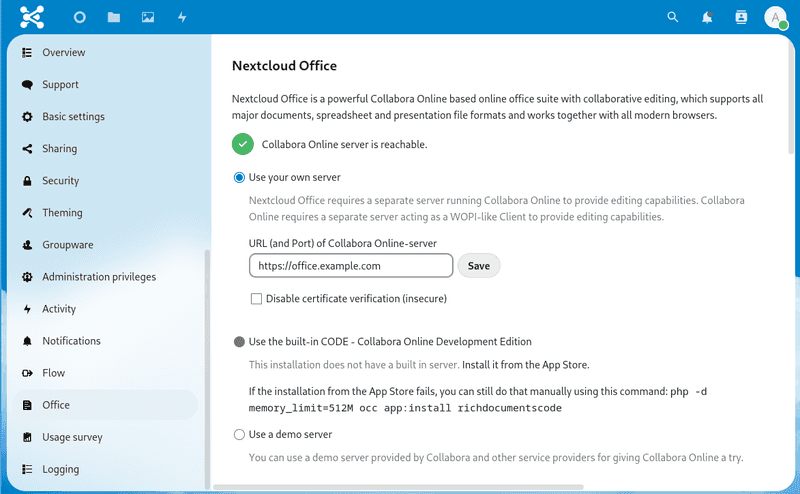 Nextcloud Collabora Settings