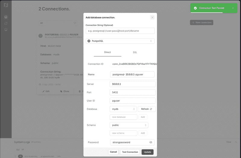 create target connection