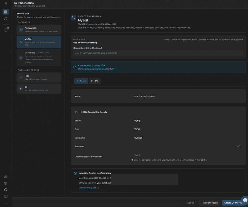 create source connection