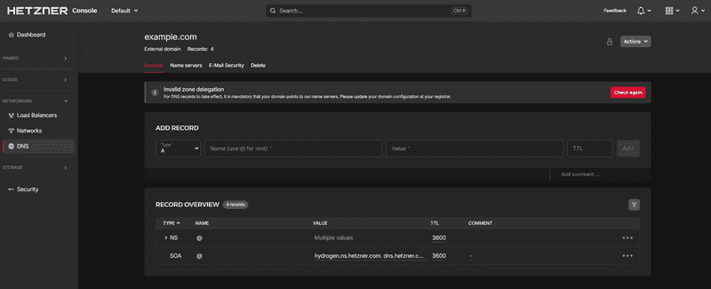 dns records in hetzner console en dns records in hetzner console en