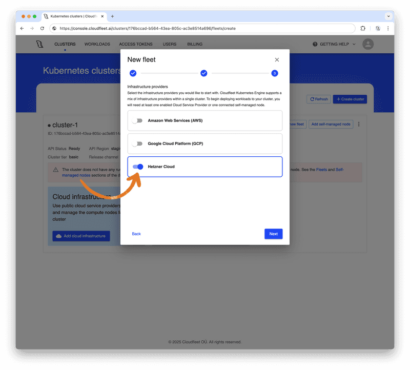 Cloudfleet - Kubernetes Clusters - Nodepool list