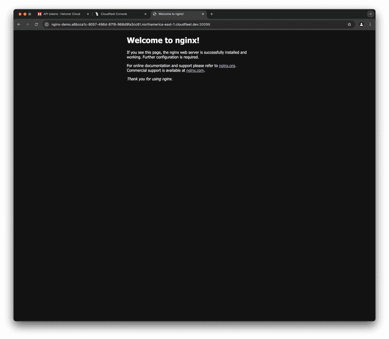 Nginx container running on Cloudfleet Kubernetes Cluster