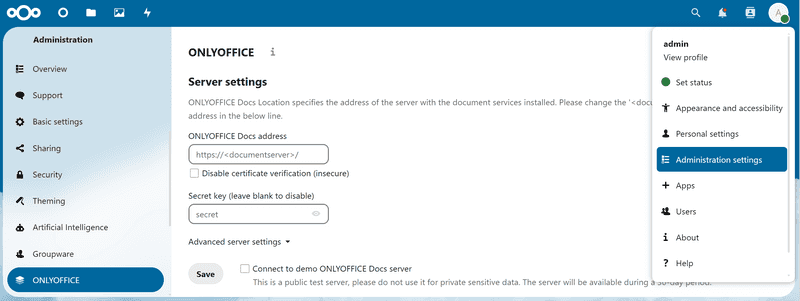 1 server administration settings