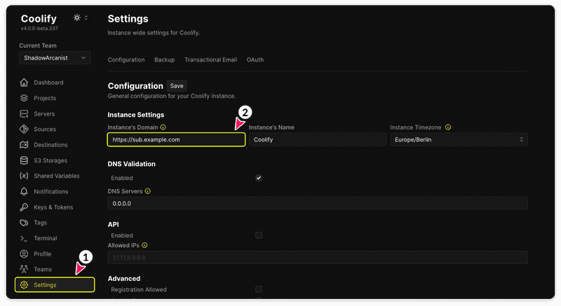 Coolify Instance Domain