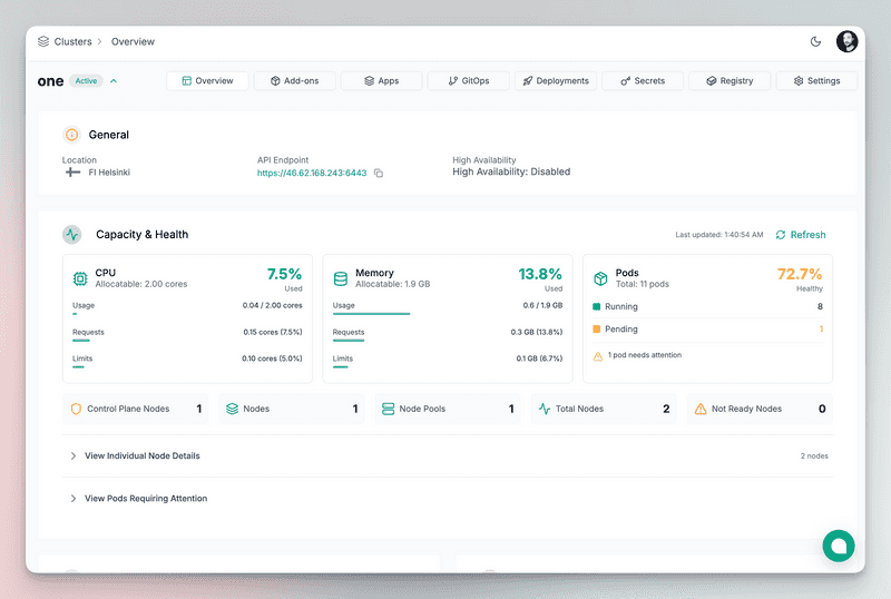 Edka cluster dashboard