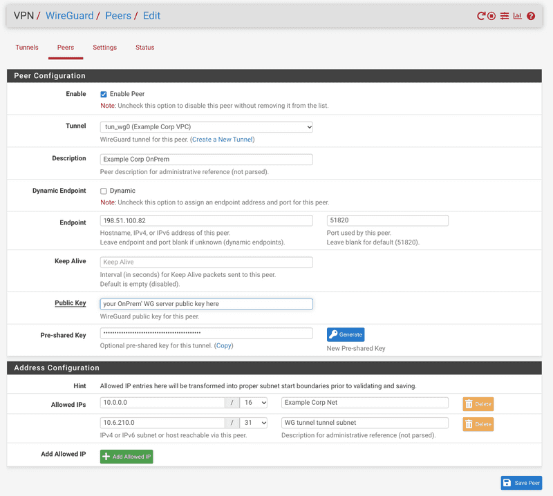 WireGuard Peer setup