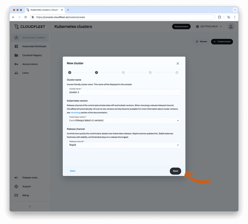 Cloudfleet - Kubernetes Clusters - Kubernetes version